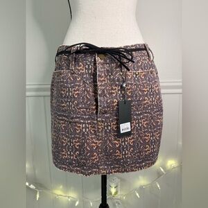 NWT ONE TEASPOON Aztec Leopard Brown and Orange Denim Mini Skirt